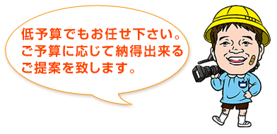 低予算でもお任せください。後予算に応じて納得できるご提案を致します。