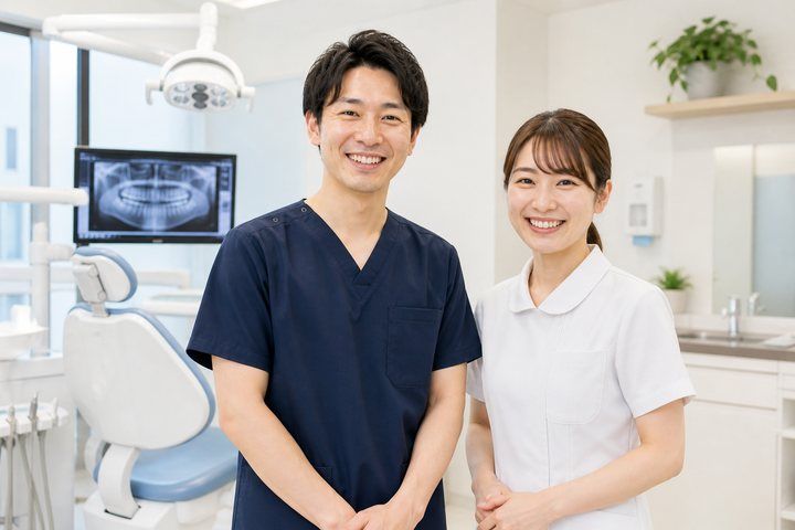 歯科・クリニック採用動画のイメージ。笑顔の医療スタッフと清潔感のある診療空間